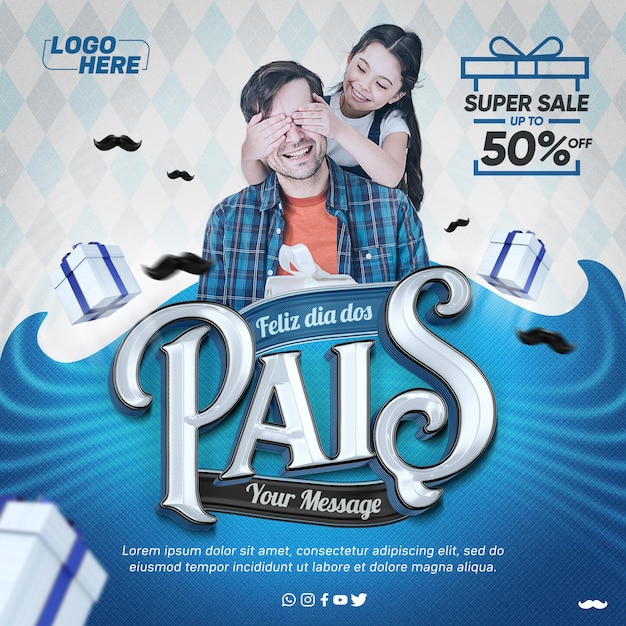 Social Media Instagram Template Feliz Dia dos Pais no Brasil