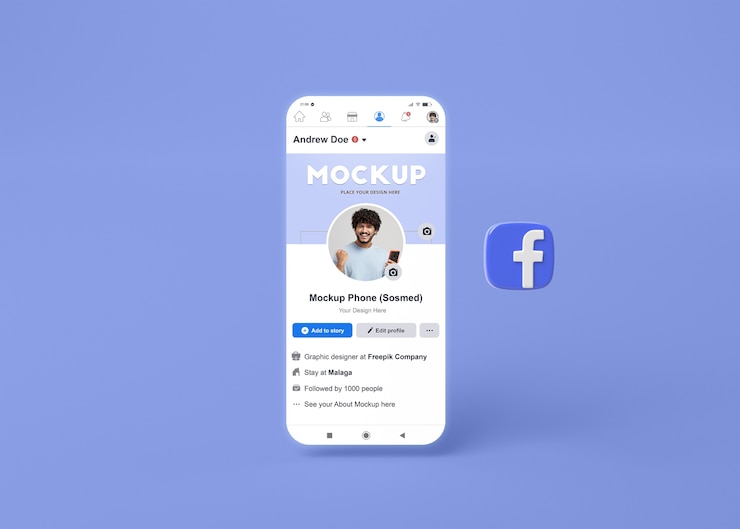 PSD social media interface with app icon