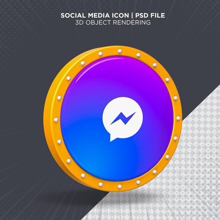 PSD social media messenger icono círculo luz logo 3d renderizado