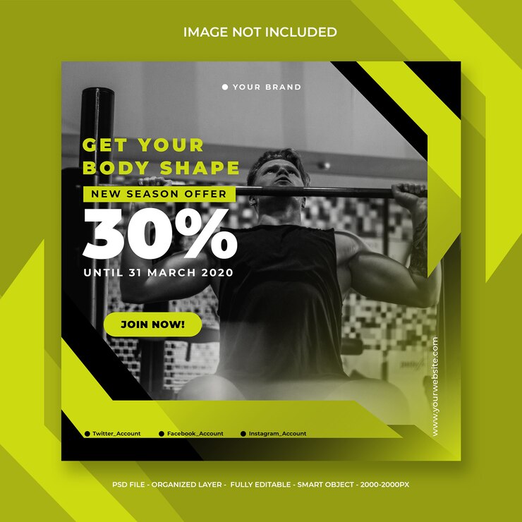 Social Media o modello di banner quadrato per fitness e palestra