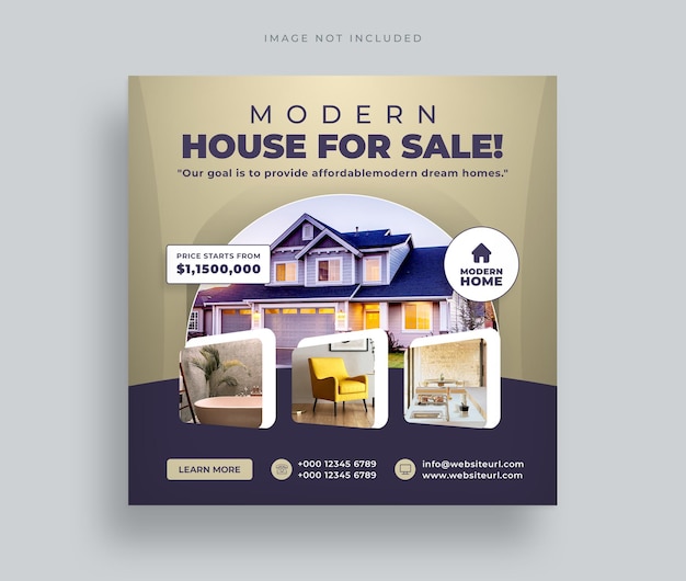 Social media per la vendita di case immobiliari e banner web quadrato per affari di proprietà immobiliari o post su Instagram