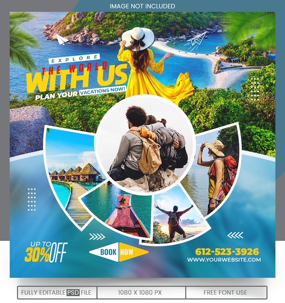 Social Media-Post-Banner-Template-Design für Reisen Reisen Urlaub Tourismus-Marketing Soziales