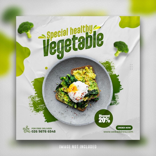 Social-Media-Post-Banner-Vorlage für gesunde Lebensmittel im Restaurant