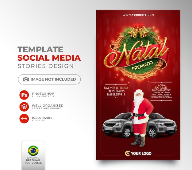 Social media post Feliz Natal in portoghese rendering 3d per campagna di marketing in Brasile