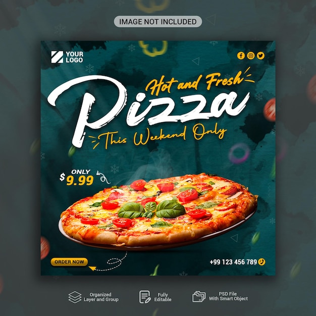 Social-Media-Post für Lebensmittel und Instagram-Pizza-Banner-Post-Design-Vorlage