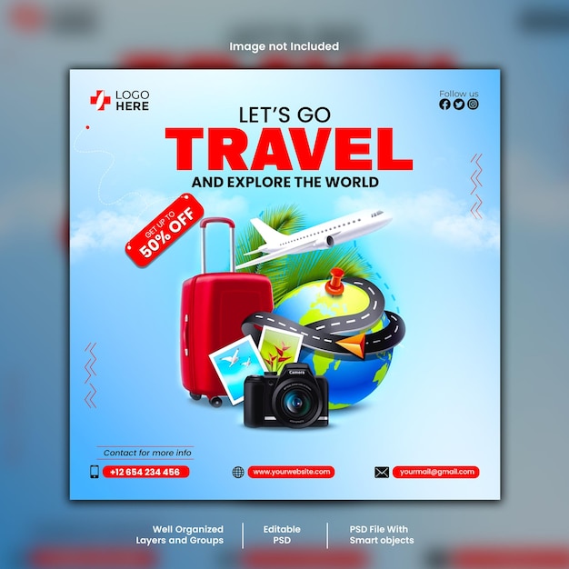Social-Media-Post für Reisen und Touren, Instagram-Post oder Web-Banner-Vorlage