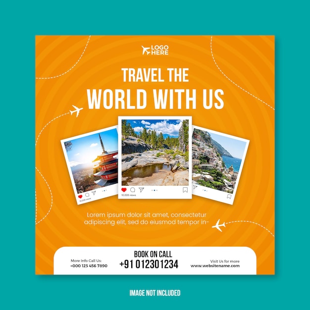 Social-Media-Post für Reisen und Touren, Instagram-Post oder Web-Banner-Vorlage