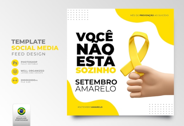 Social-media-post gelber september für marketingkampagne in brasilien in 3d-rendering