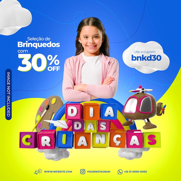 Social Media Post Instagram für Kindertag Brasilien 3D-Stempel für Komposition