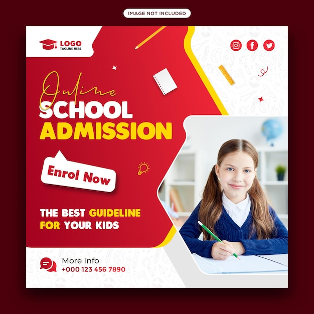 Social-Media-Post- oder Banner-Vorlage für die Einschreibung in die Schule