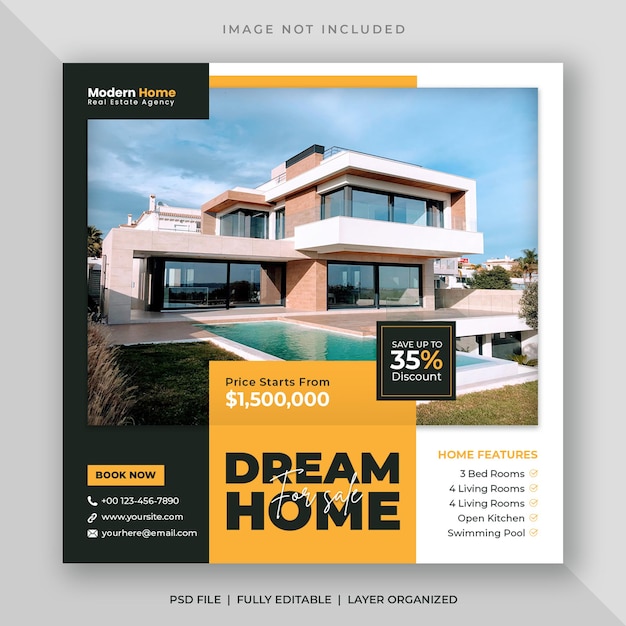 Social-Media-Post oder quadratische Web-Banner-Vorlage für den Verkauf von Immobilien