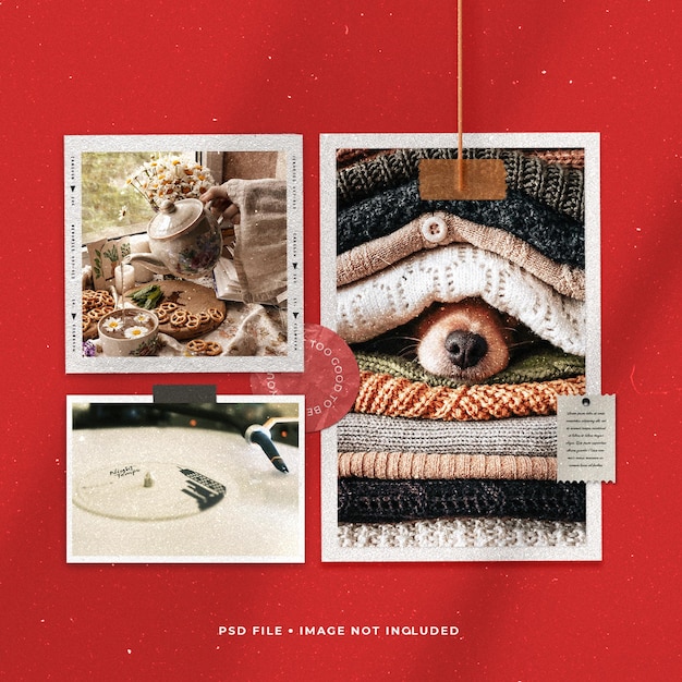 PSD social media post photo paper frames moodboard collage mockup