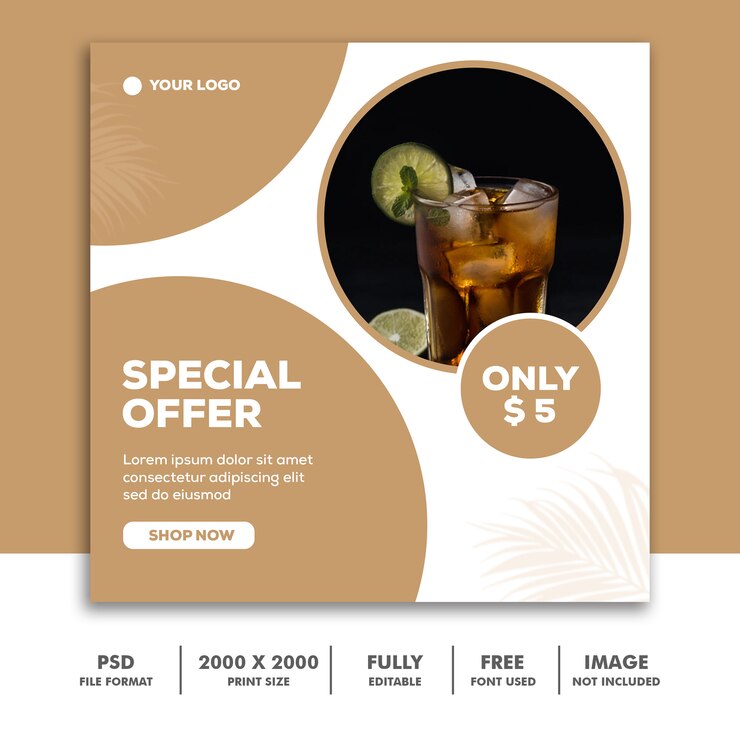 PSD social media post template instagram, bevanda cibo minimalismo semplice