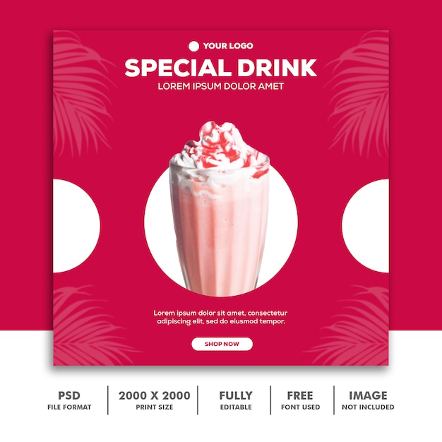 Social media post template instagram, drink food batido de leche