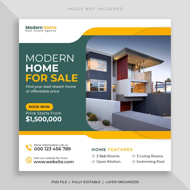 Social-Media-Post und Web-Banner-Vorlage für den Verkauf von Immobilien