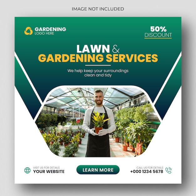 Social-media-post- und web-banner-vorlage für rasen- oder gartendienste