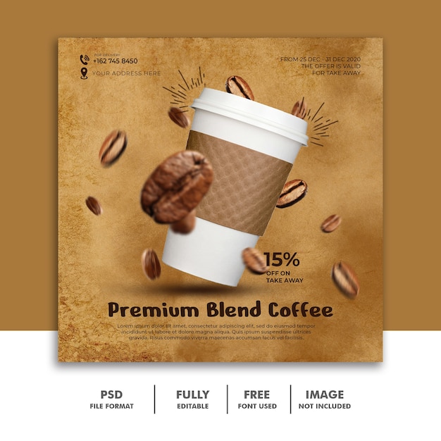 Social Media Post Vorlage für Restaurant Food Menü Premium Kaffee