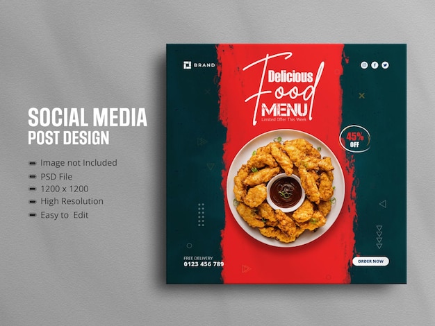 Social-media-promotion für leckeres essen und instagram-banner-post-design