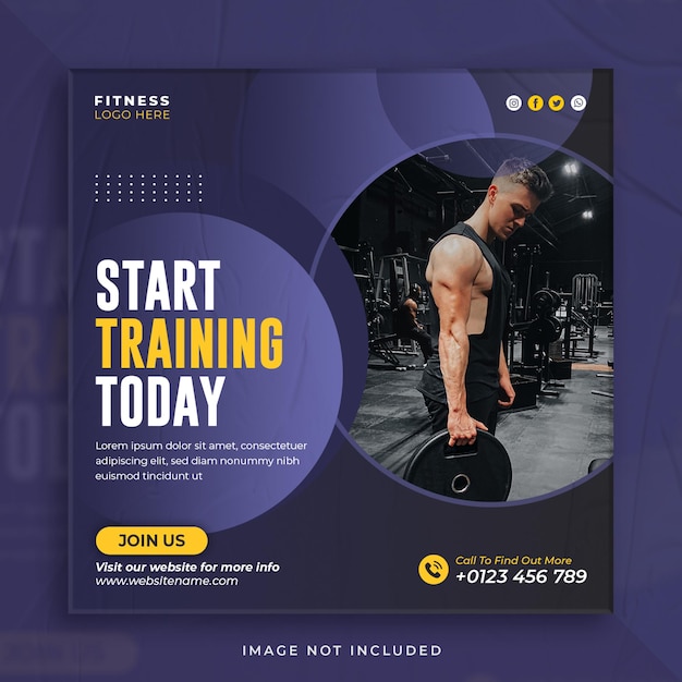 Social media promozionale per palestra e fitness post instagram banner o modello di volantino quadrato