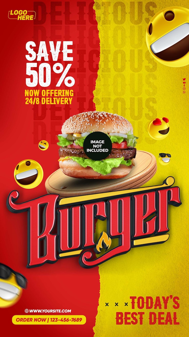 PSD social media stories köstliche burger bestes angebot heute bei 50 rabatt
