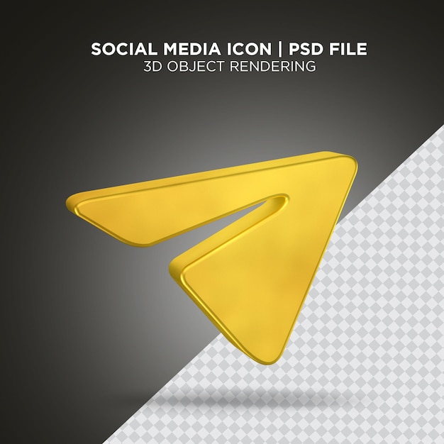 Social Media Telegrammsymbol Gold 3D-Rendering PSD-Datei