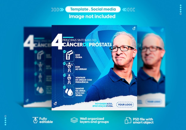 Social media template em português novembro azul mês da prevenção do câncer de próstata