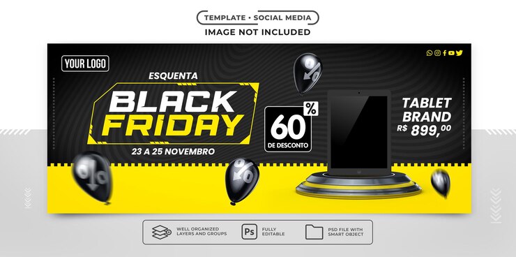 PSD social-media-vorlagenbanner black friday electronics sales