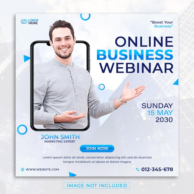 Social media webinar aziendale online e modello di post instagram