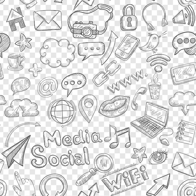 Social Seamless Doodle isolado em fundo transparente