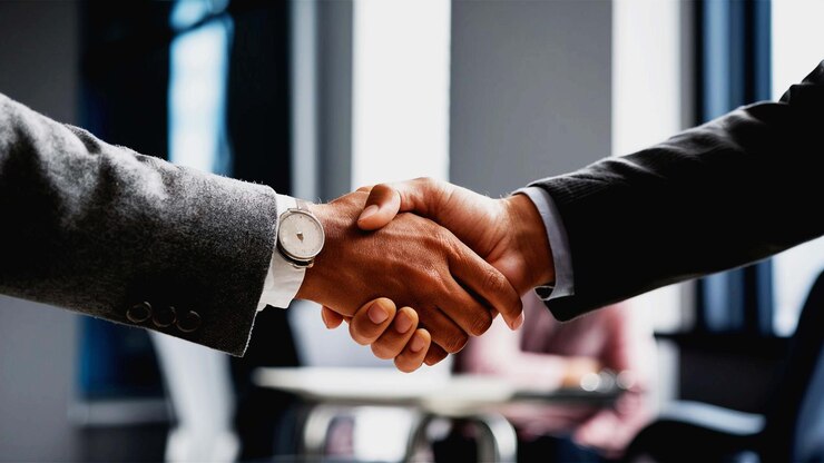 PSD socios comerciales que se estrechan la mano concepto de asociación