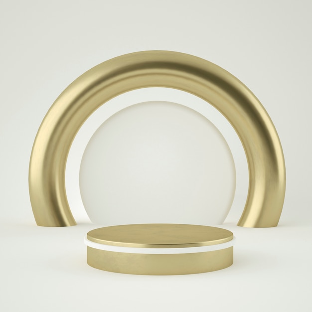 socle de produit en or blanc islamique, cadre en or, panneau commémoratif, concept minimal abstrait, espace vide, design épuré, luxe. Rendu 3D