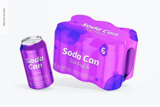 Soda can six-pack mockup, falling