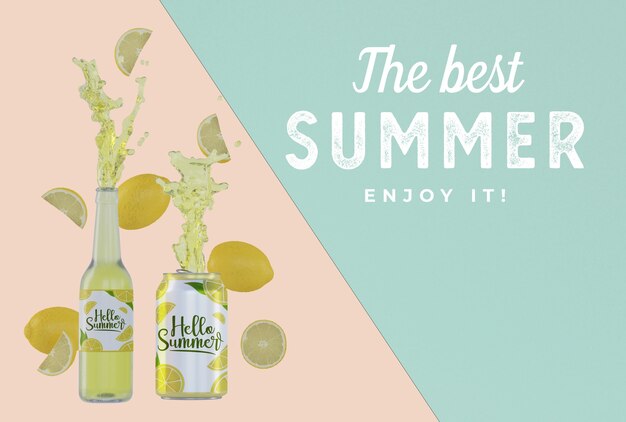 Soda de frutas y botella con fondo colouful.
