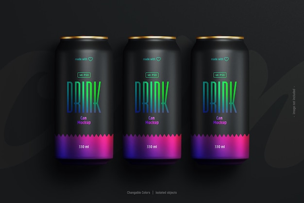 PSD soda oder bierdosen mockup draufsicht