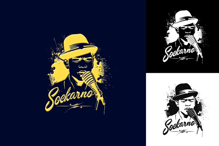PSD soekarno com ícone de tipografia com a palavra soekarno em design vetorial abstrato inspirado na cultura