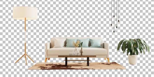 un sofá con una almohada y una palmera a la derecha