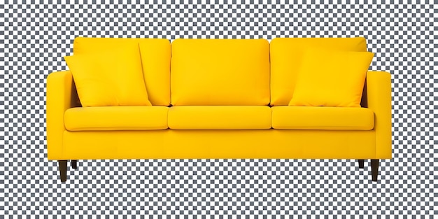 Sofá amarelo moderno luxuoso isolado em um fundo transparente