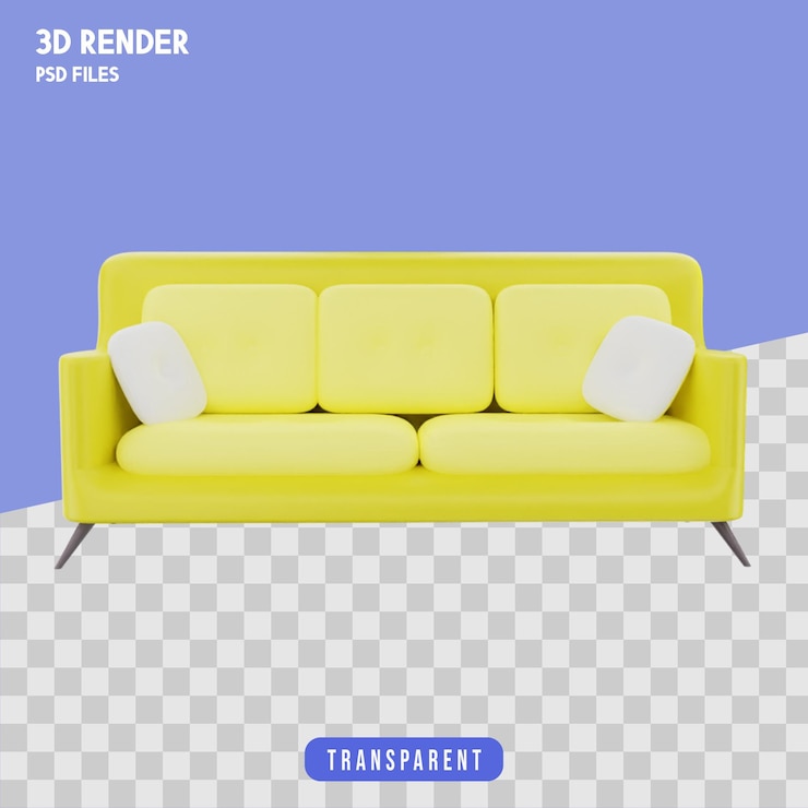 PSD sofá amarillo renderizado 3d premium aislado