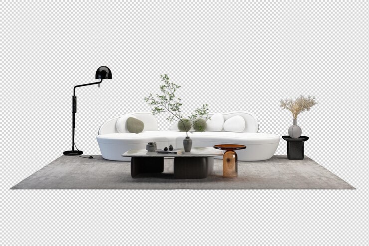 Sofa and plant in 3d rendering