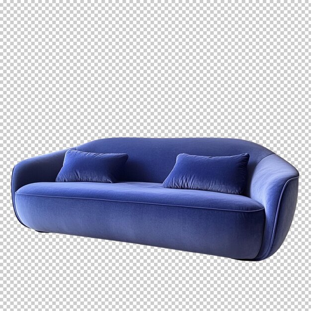 Sofá azul con almohadas sofá azul esponjoso aislado sobre un fondo transparente