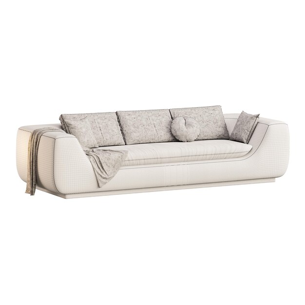 Un sofá blanco con almohadas y una manta en él