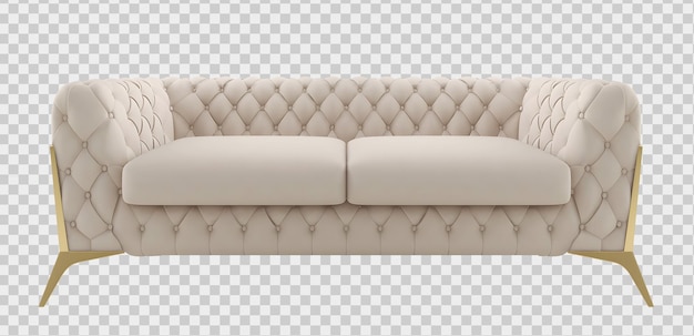 Sofá blanco de cuero clásico sobre fondo transparente. representación 3d
