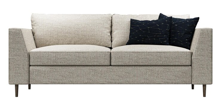 PSD sofá blanco moderno y de lujo con almohadas aisladas sobre fondo blanco colección de muebles