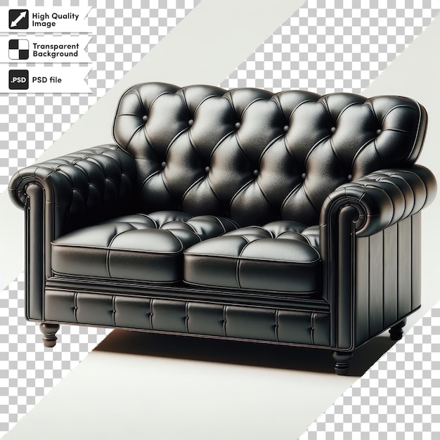 PSD sofa de bureau en cuir noir de style psd rétro sur fond transparent