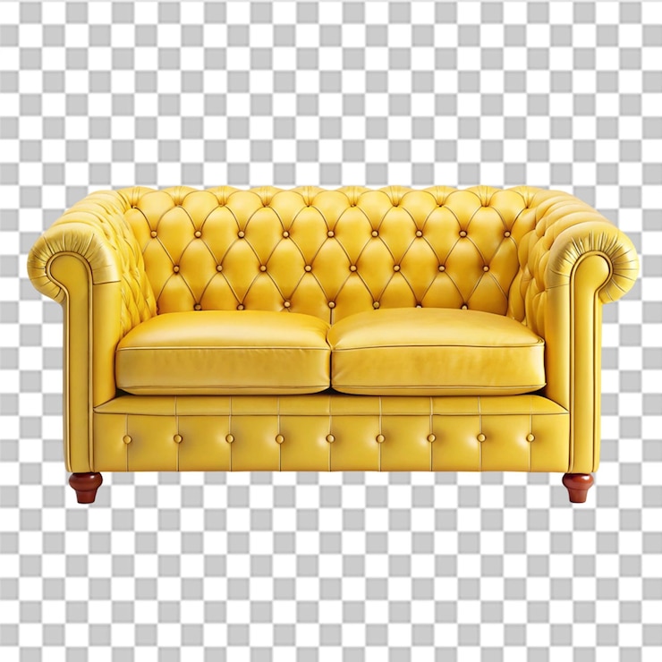 PSD sofa chesterfield amarilla aislada sobre un fondo transparente