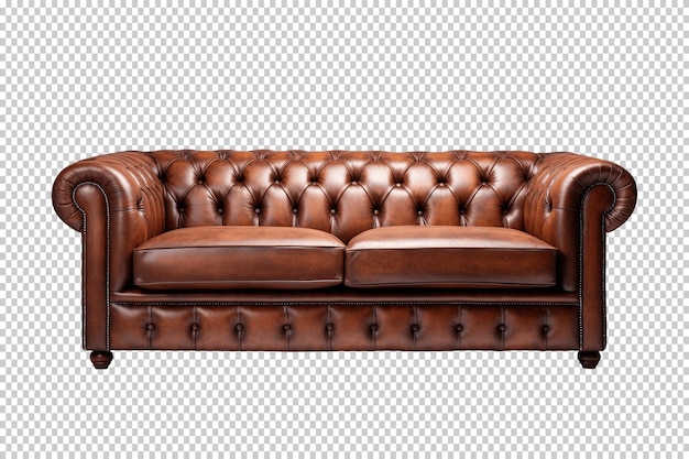 PSD sofa de chesterfield de cuero marrón aislada sobre un fondo transparente