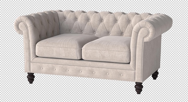Sofá clásico de Chesterfield con tapicería blanca y patas de madera oscura