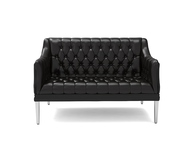 Sofá clásico de cuero negro vintage sobre fondo blanco Colección de muebles de sofá de lujo