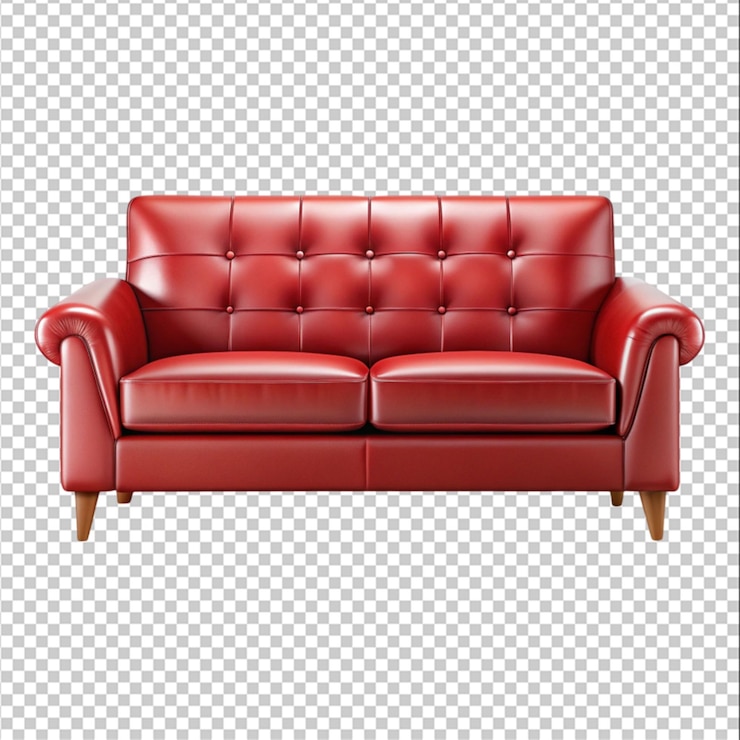 PSD sofa de cuero rojo ilustración realista sobre fondo blanco