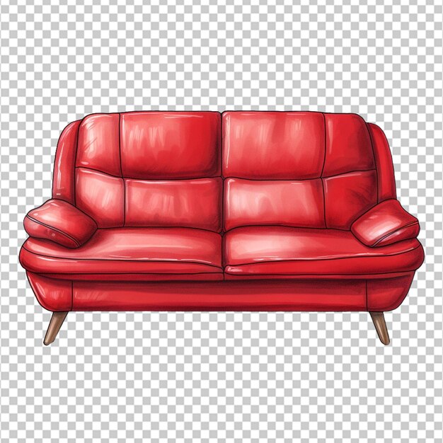 PSD sofa de cuero rojo ilustración realista sobre fondo blanco